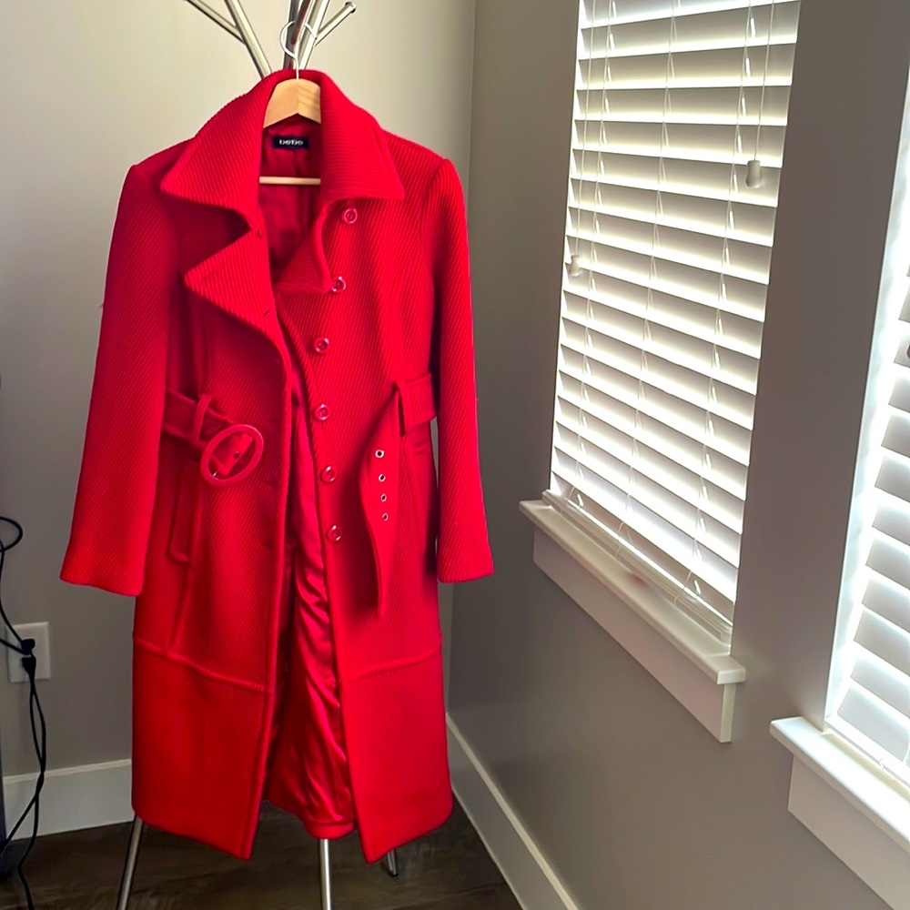 Red winter coat.
